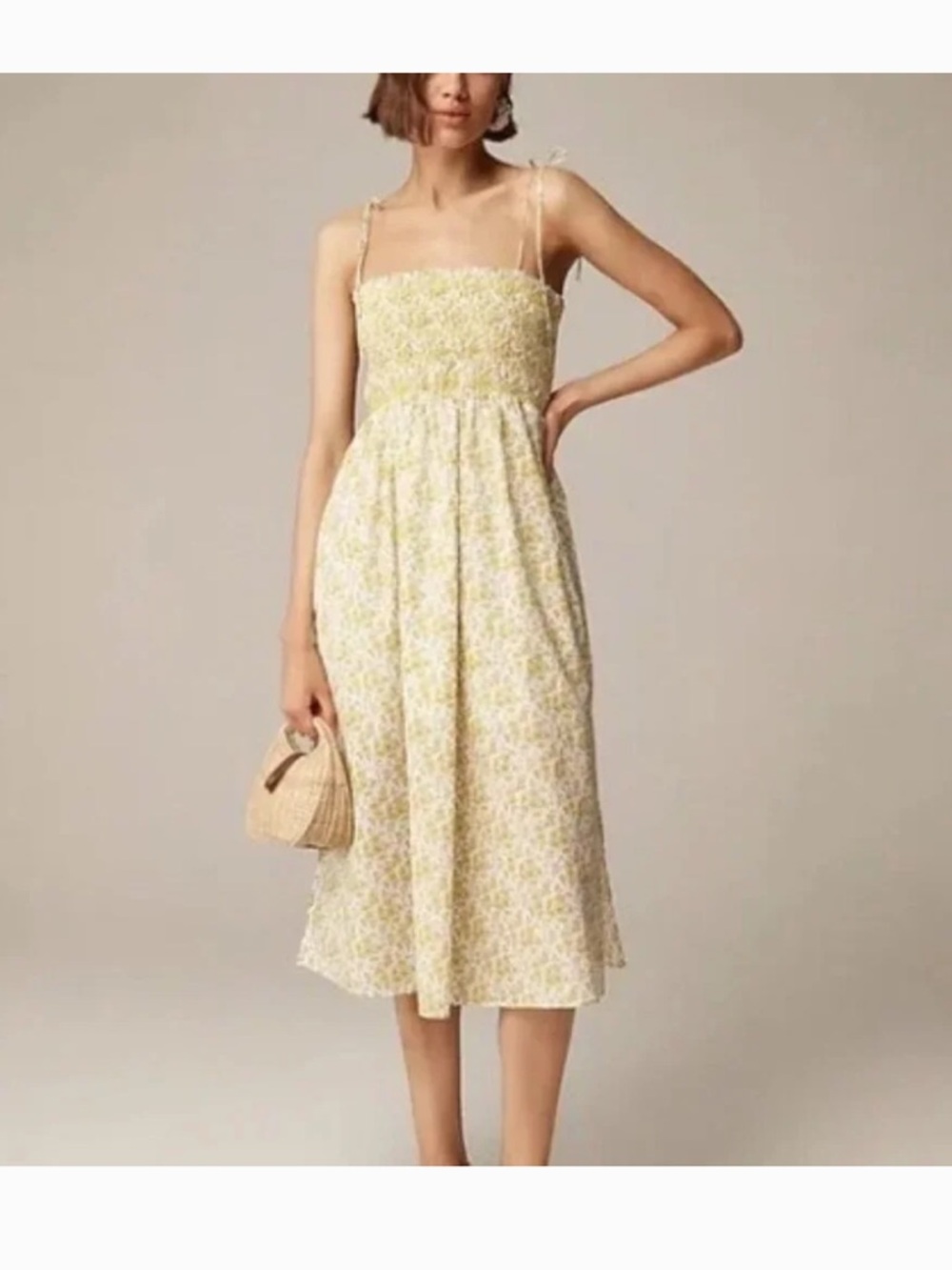 J.Crew Liberty Fabric Yellow Floral Dress Size Medium Midi Summer